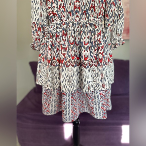 Dex Smocked Tiered Long Sleeve Mini Dress Red, Blue,‎ White Size L NWT - Picture 13 of 13